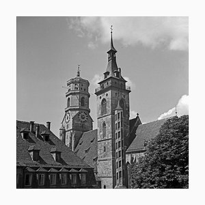 Belfries of Collegiate Church in Stuttgart, Deutschland, 1935