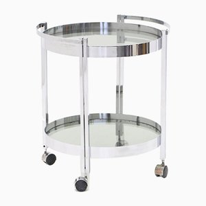 Round Trolley in Chromed Steel with Glass Shelves, 1970s