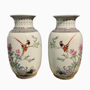 Chinese Birds of Paradise Vases, Set of 2