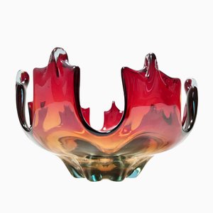 Mid-Century Red and Orange Murano Glass Bowl or Centerpiece, Italy