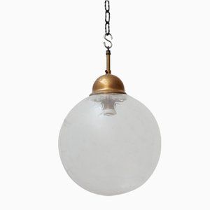 Mid-Century Glass and Brass Pendant Lamp