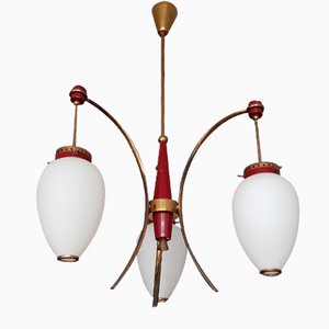 Lampe à Suspension Mid-Century avec Verre Opalin, Italie, 1950s