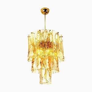 Brass Clear and Amber Spiral Glass Chandelier from Doria, 1970s