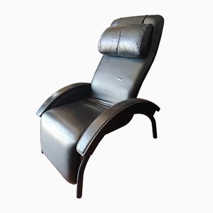 Silla reclinable negra de cuero sintético de GIOVANARDI, Italy, años 80