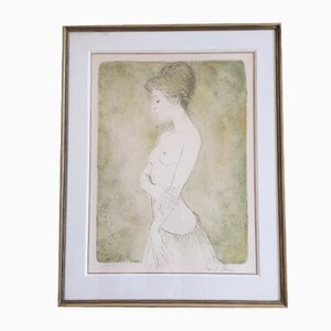 Litografía, Dama desnuda con falda, Bernard Chang, años 70
