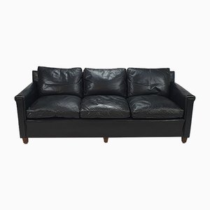 Schwarzes skandinavisches Mid-Century 3-Sitzer Ledersofa, 1950er