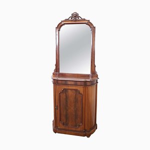 Mueble antiguo pequeño de nogal con espejo, década de 1880