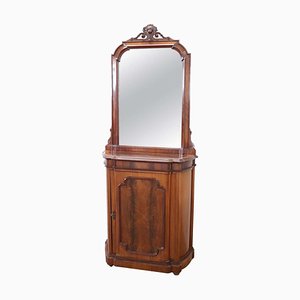 Small Antique Walnut Cabinet with Mirror, 1880s