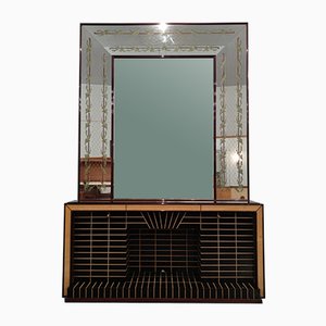 Mid-Century Italian Sideboard or Bar Cabinet with Mirror by Luigi Brusotti, 1940s