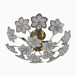 Weiße Deckenlampe aus Muranoglas in Blumen-Optik von Honsel Leuchten, 1970er