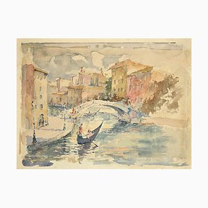 Unknown, View of Canal in Venice, Drawing, Mid-20th Century