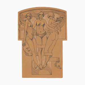 Unknown, Caryatids, Study for Bas-Relief, Drawing, Early-20th Century