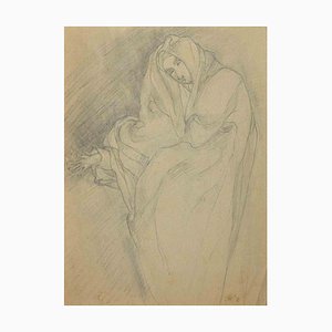 Unknown, Woman in the Wind, Pencil on Paper, Early 20th Century
