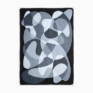 Pintura Curvy Flow, Shapes and Layers en blanco y negro, Papel, 2021