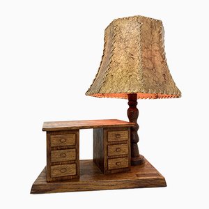 Lampada vintage in legno con scrivania, anni '70