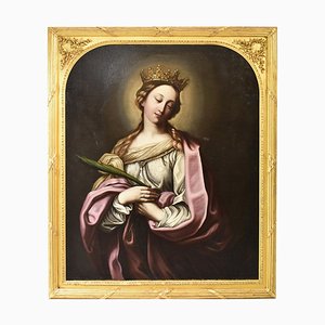 Peinture Religieuse, Sainte Catherine, 1600s, Huile sur Toile