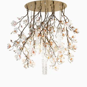 Large Flower Power Pink-Cream Magnolia Round Chandelier from VGnewtrend, Italy