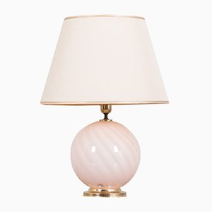 Italian Pink Murano Glass Table Lamp with Brass Details, 1970s