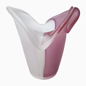 White and Pink Etched Murano Glass Vase, Italy, 1980s