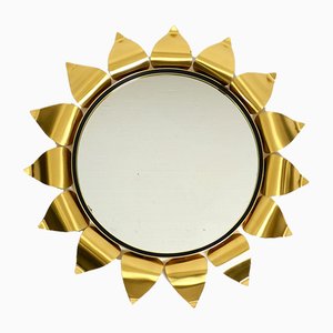 Espejo de pared Mid-Century redondo en forma de sol de latón