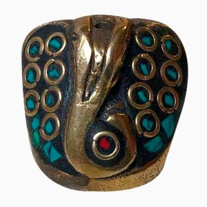 Vintage Incense Stick Holder in Bronze and Turquoise, India, 1970s