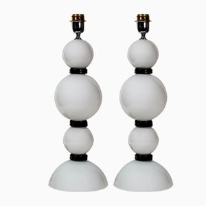 Lampade da tavolo in vetro soffiato bianco e nero, set di 2