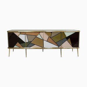 Enfilade Moderne Mid-Century en Bois Massif et Verre Coloré, Italie