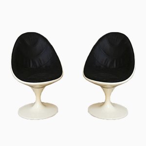 Swivel Chairs in Glazed Resin & Cream and Black Leather, Italy, 1970s Set of 2