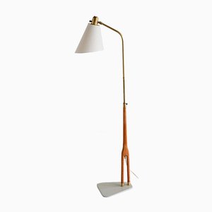 Floor Lamp in Teak and Brass by Hans Bergström for ASEA, Sweden, 1950s