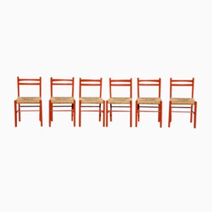 Italienische Carimate Stühle aus rotem Holz & Papierkordel von Vico Magistretti, 1960er, 6er Set