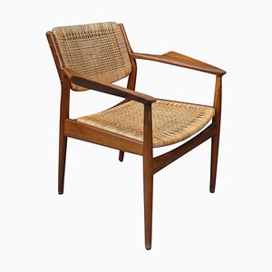 Vintage Modell 51 Armlehnstuhl aus Teak & Rattan von Arne Vodder für Sibast
