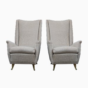 Fauteuils en Aluminium Doré et Velours de ISA, 1950s, Set de 2