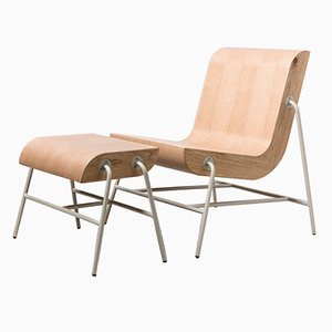 Metal Overlap Chair & Footstool by Nadav Caspi, Set of 2