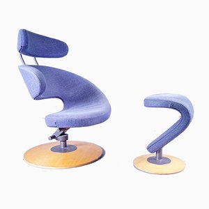 Blauer 1-Sitzer Sessel mit Fußhocker von Varier Ekstrem, 2er Set