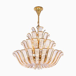 Lámpara de araña alemana Hollywood Regency de cristal y latón dorado de Palwa, años 60