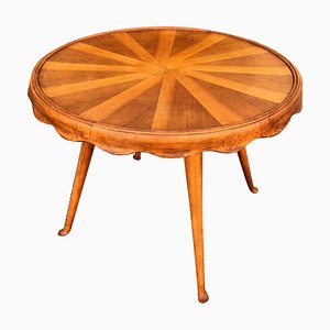 Tavolino da caffè rotondo in legno di frassino con ripiano a forma di sole, anni '50