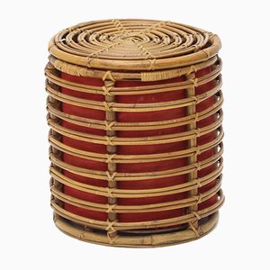 Zylindrischer Korb aus Rattan, 1950er