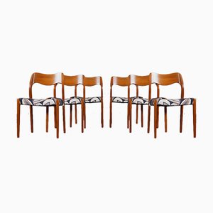 Sillas de comedor modelo 71 de tela Dedar de Niels Otto Møller para JL Møllers, años 50. Juego de 6