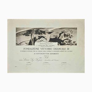 Urkunde der Vittorio Emanuele III Foundation, Original Radierung, 1920er