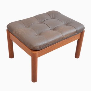 Stool or Footstool in Teak with Leather Cushion