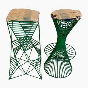 Italienische Smaragdgrüne Metall Hocker, 2er Set