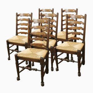 Oak Ladder Back Chairs, Set of 6