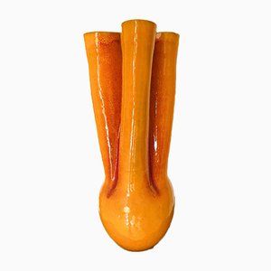 Skulpturale Pop Art Vase in Orange für Langstielige Blumen, 1970er