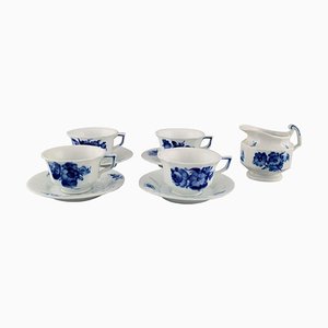 Royal Copenhagen Blaue Blumen Eckige Kaffeetassen mit Untertassen und Milchkännchen, 9er Set