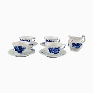 Royal Copenhagen Blue Flower Angular Coffee Cups with Saucers and Creamer, Set of 9