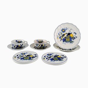 Servicio Blue Bird de porcelana pintada a mano. Juego de 8