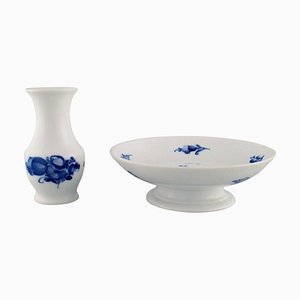 Royal Copenhagen Geflochtene Vase und Kompott mit Blauen Blumen, 2er Set