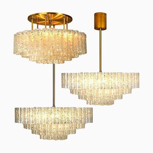 Large Glass Brass Light Fixtures from Doria, Germany, 1969, Set of 3