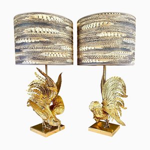 Lampes de Bureau Fighting Birds en Laiton, 1960s, Set de 2