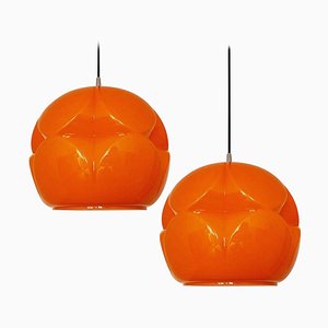 Apliques geométricos de vidrio naranja opaco de Peill & Putzler. Juego de 2
